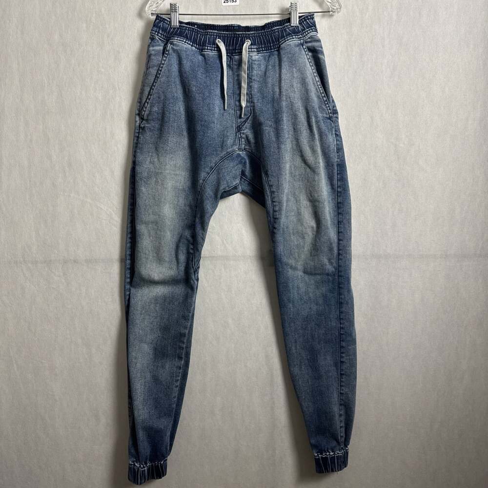 Zanerobe Men's Size 30 Blue Denim Drawstring Skinny Leg Cuffed Hem Jogger Pant